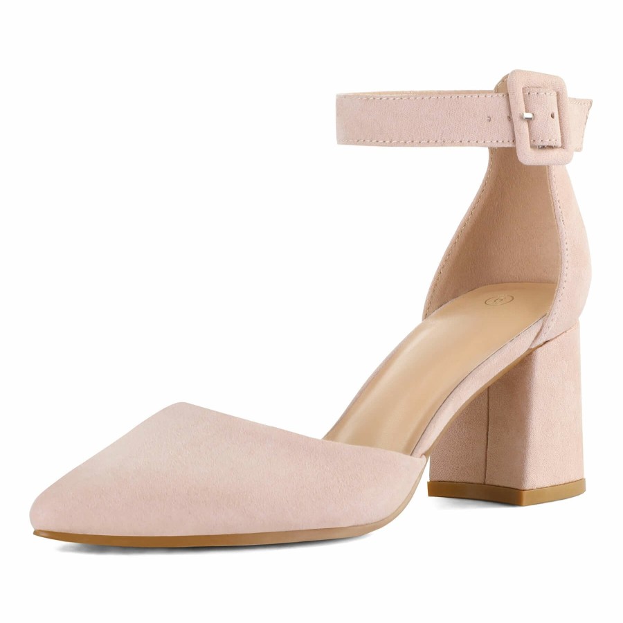 Women my soft Dress Heels | Light 2.5" Pointed Toe Closed Toe Block Heels Nude-Pink