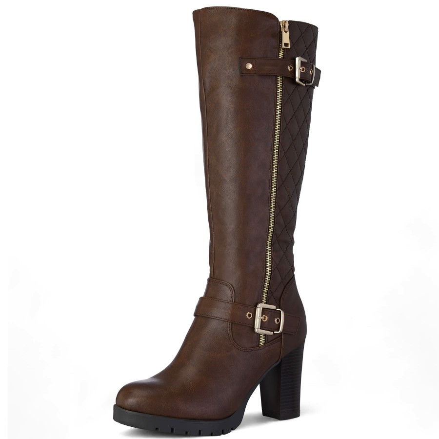 Women my soft Heeled Boots | Side Zip Metal Buckle Knee High Boots