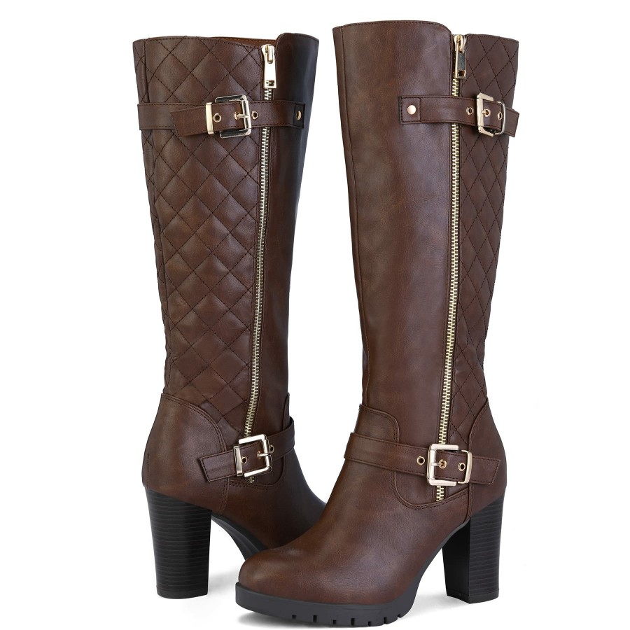 Women my soft Heeled Boots | Side Zip Metal Buckle Knee High Boots