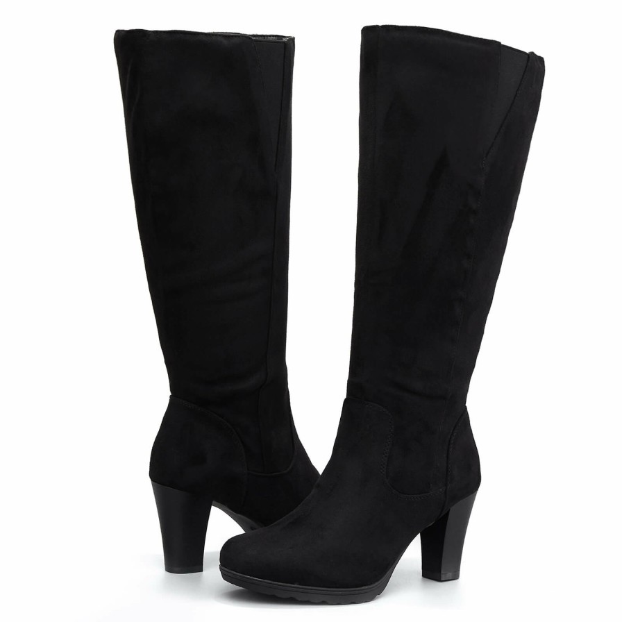 Women my soft Heeled Boots | Suede Chunky Heel Tall Boots With Zipper