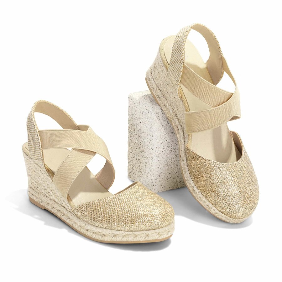 Women my soft Wedge Sandals | Elastic Crossed Grass Weave Wedge Sandals