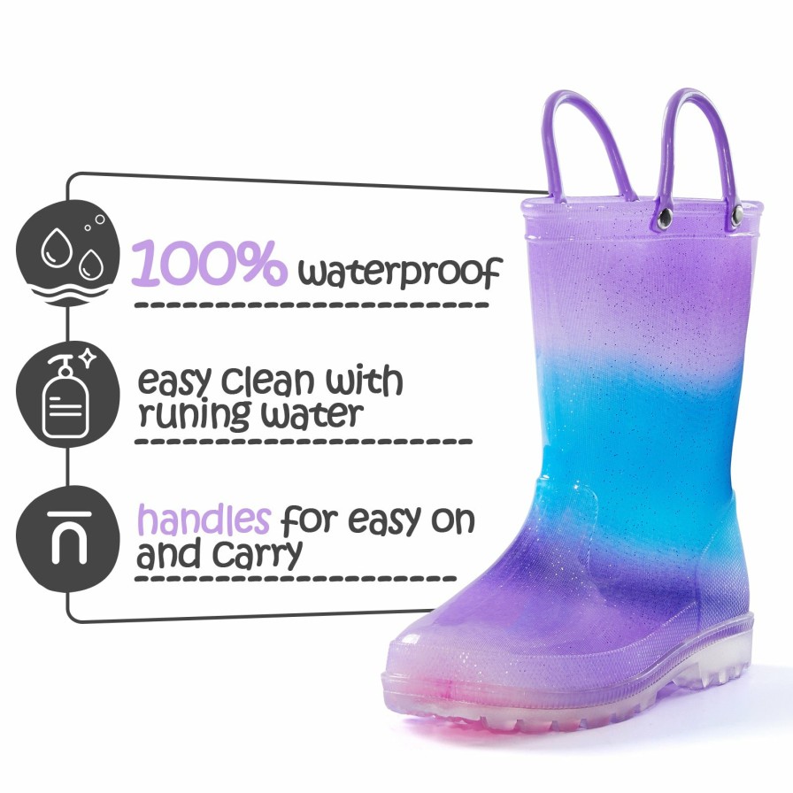 Kids my soft | Blue Purple Gradient Glitter Rain Boots Kids