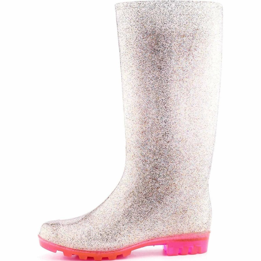 Women my soft | Silver Glitter Pink Sole Tall Waterproof Rain Boots