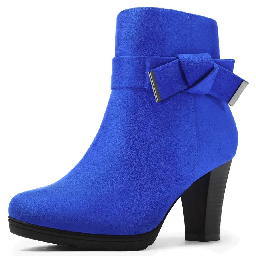 Women my soft Heeled Boots | Bow Chunky Stacked Heel Suede Ankle Boots