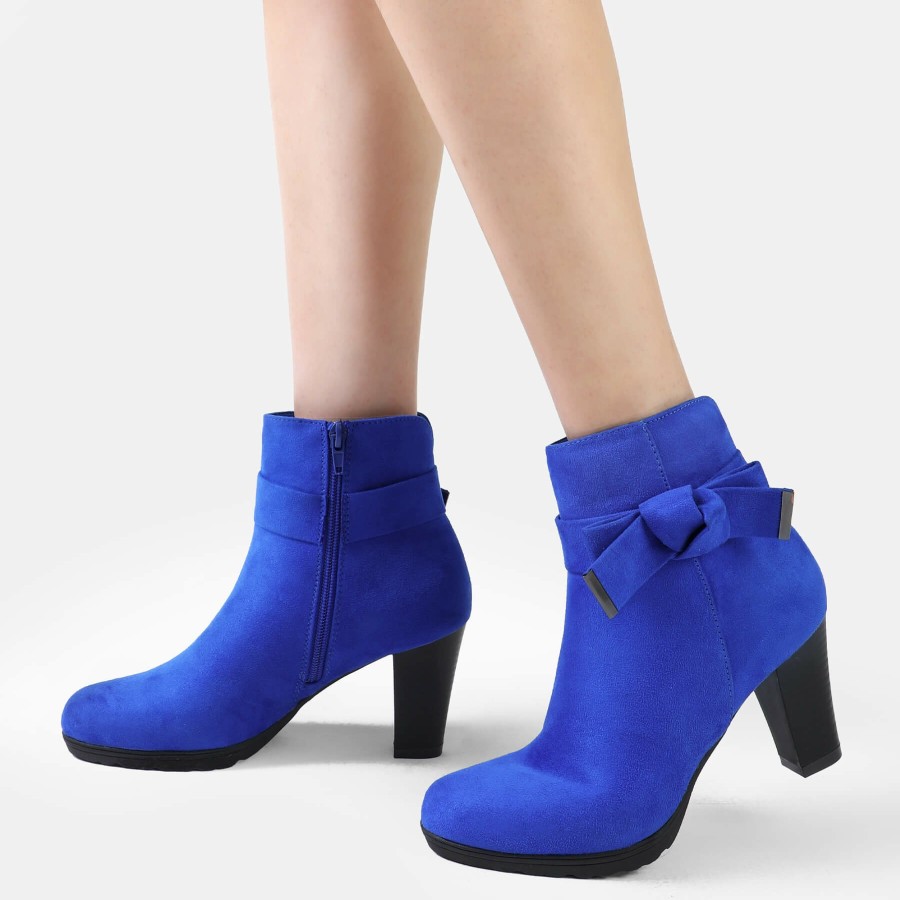 Women my soft Heeled Boots | Bow Chunky Stacked Heel Suede Ankle Boots