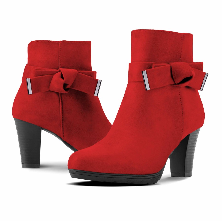 Women my soft Heeled Boots | Bow Chunky Stacked Heel Suede Ankle Boots