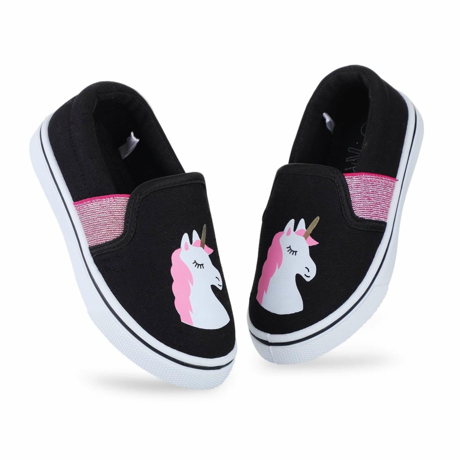 Kids my soft | White Unicorn Pink Glitter Stripe Slip-On Black Espadrilles