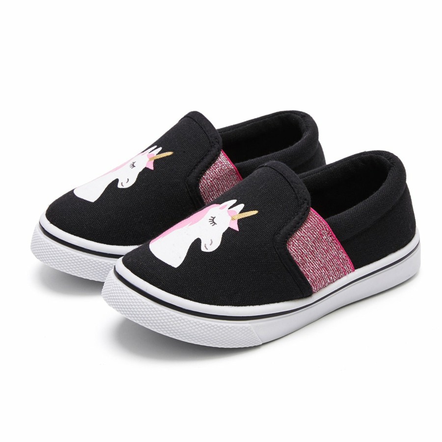 Kids my soft | White Unicorn Pink Glitter Stripe Slip-On Black Espadrilles