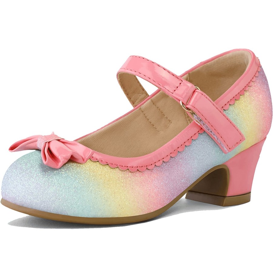 Kids my soft | Kids Dress Shoes-Rainbow Bow Low Heel Mary Jane Flats