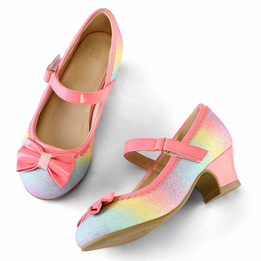 Kids my soft | Kids Dress Shoes-Rainbow Bow Low Heel Mary Jane Flats