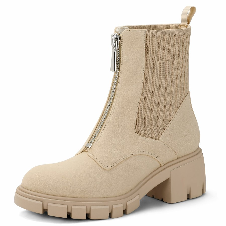 Women my soft Casual Boots | Front-Zip Knit Lug Sole Boots