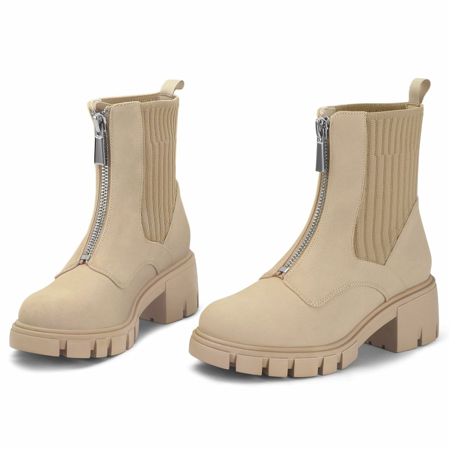 Women my soft Casual Boots | Front-Zip Knit Lug Sole Boots