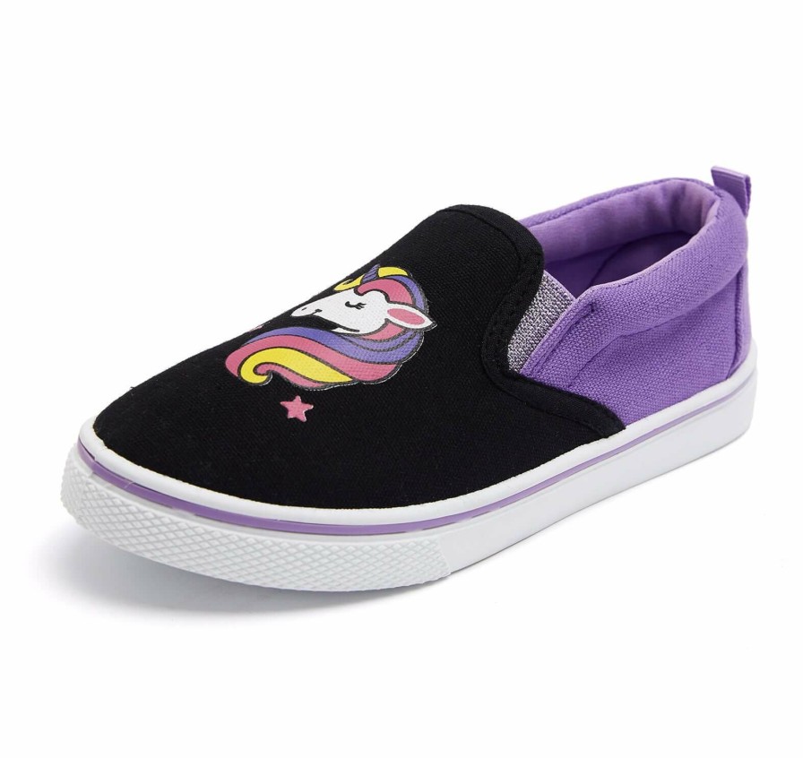 Kids my soft | Black And Purple Colorblock Unicorn Slip-On Sneakers