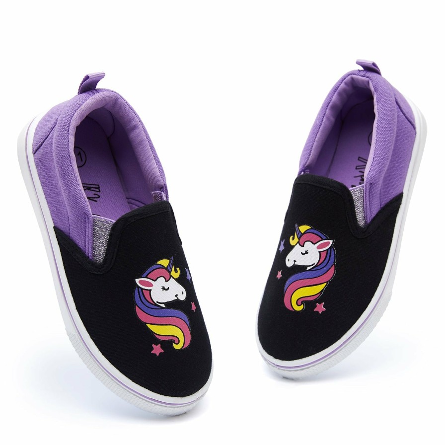 Kids my soft | Black And Purple Colorblock Unicorn Slip-On Sneakers