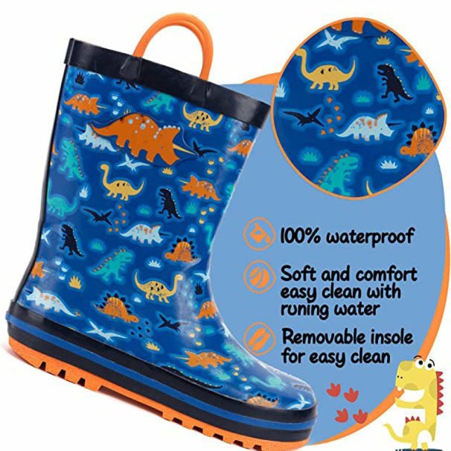 Kids my soft | Colorful Dinosaur Waterproof Blue Kids Rain Boots