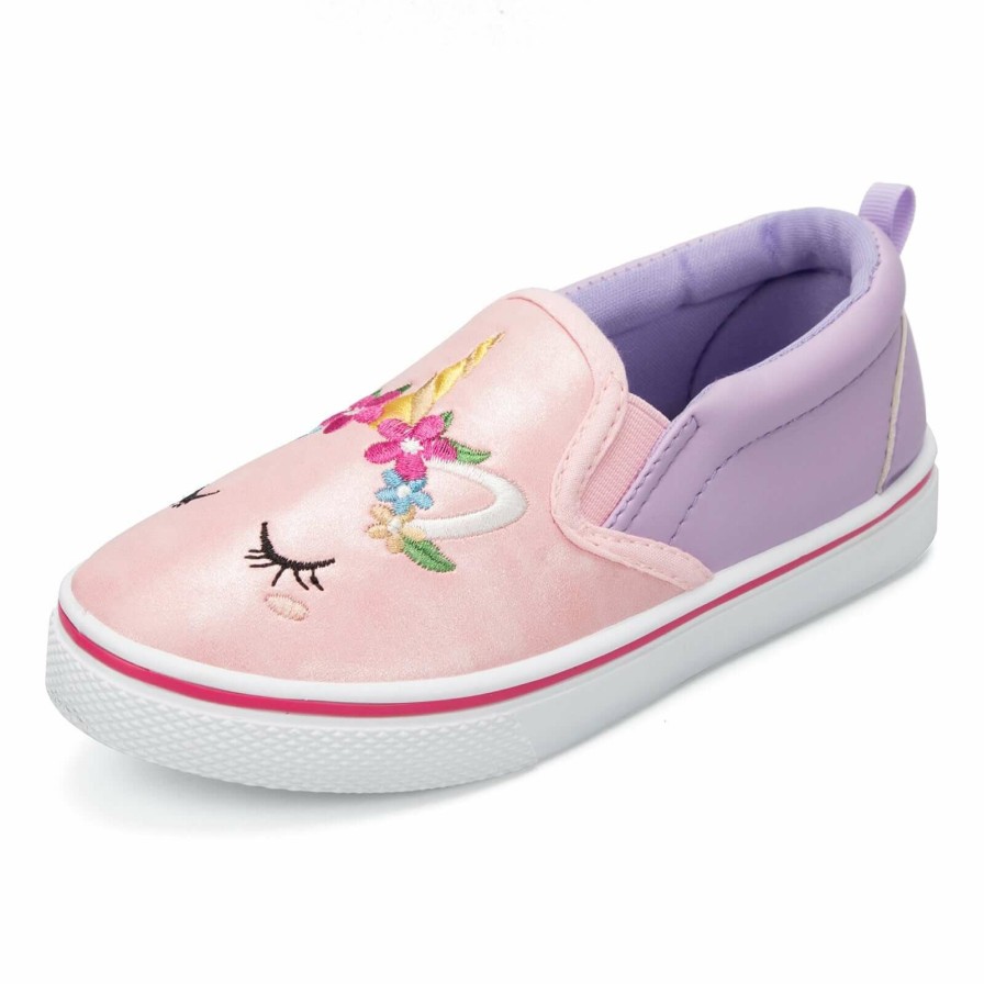 Kids my soft | Pink And Purple Paneled Unicorn Embroidered Slip-Ons