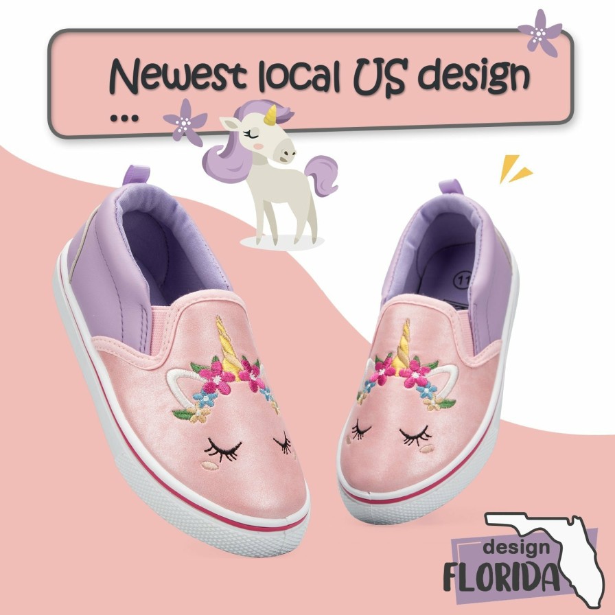 Kids my soft | Pink And Purple Paneled Unicorn Embroidered Slip-Ons