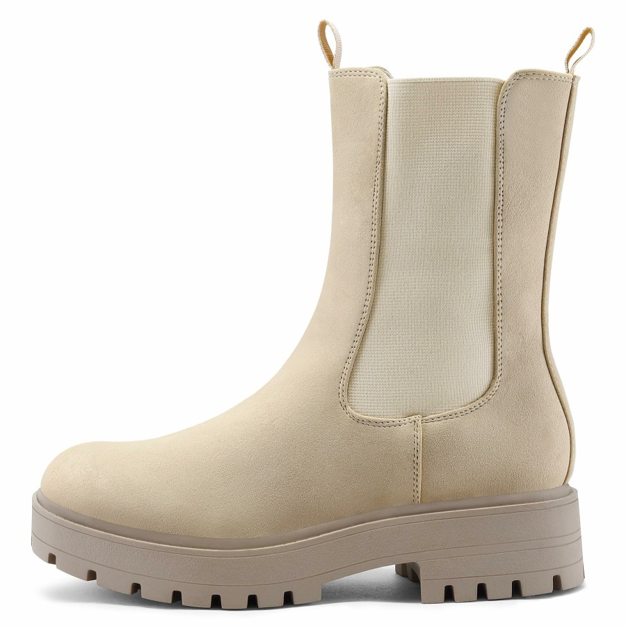 Women my soft Casual Boots | Mid Calf Lug Sole Chunky Heel Chelsea Boots