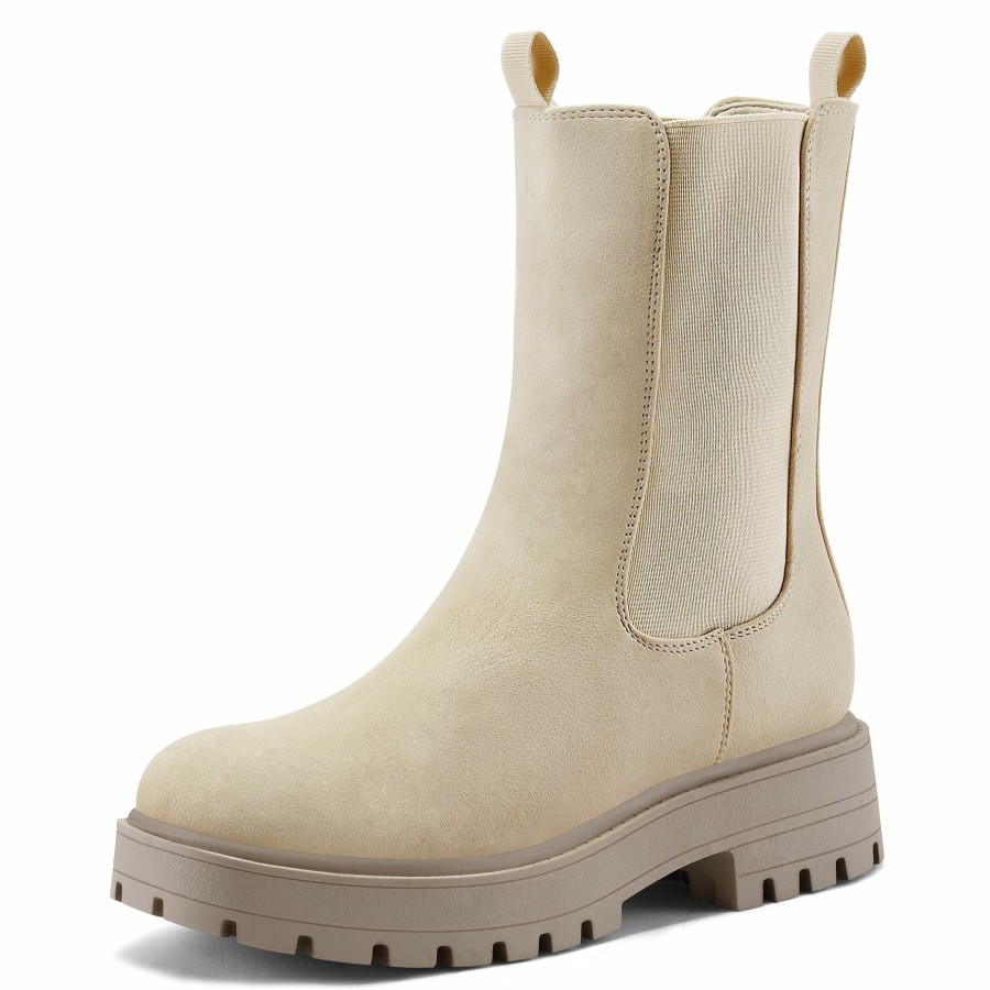 Women my soft Casual Boots | Mid Calf Lug Sole Chunky Heel Chelsea Boots