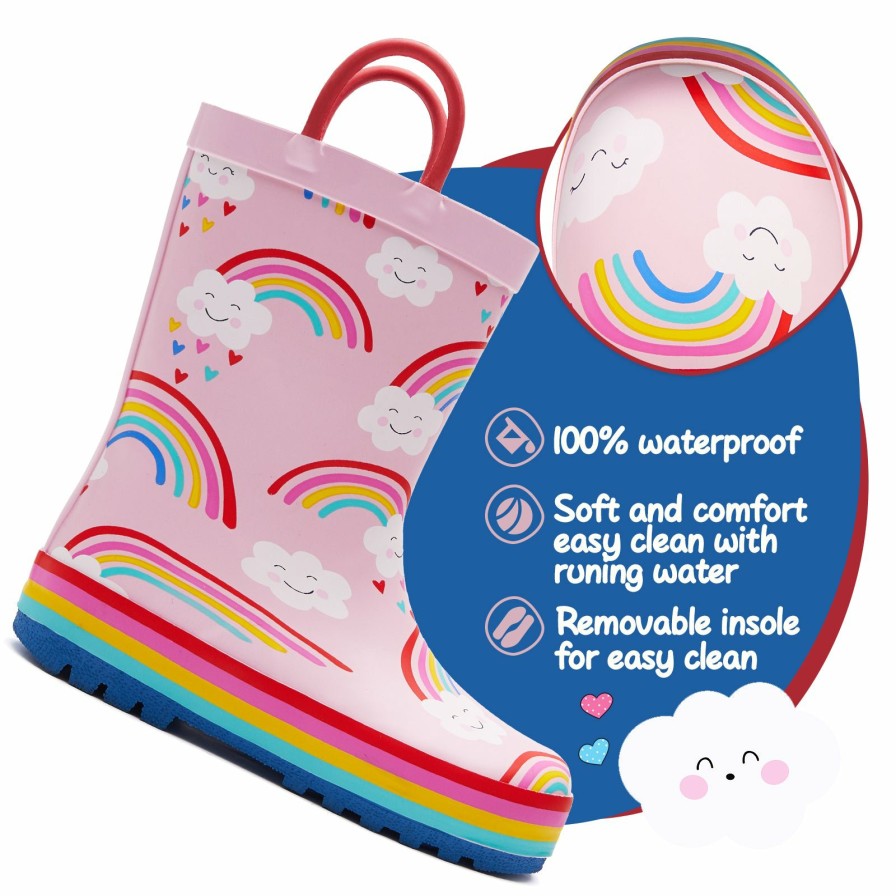 Kids my soft | Rainbow Cloud Waterproof Pink Rubber Rain Boots