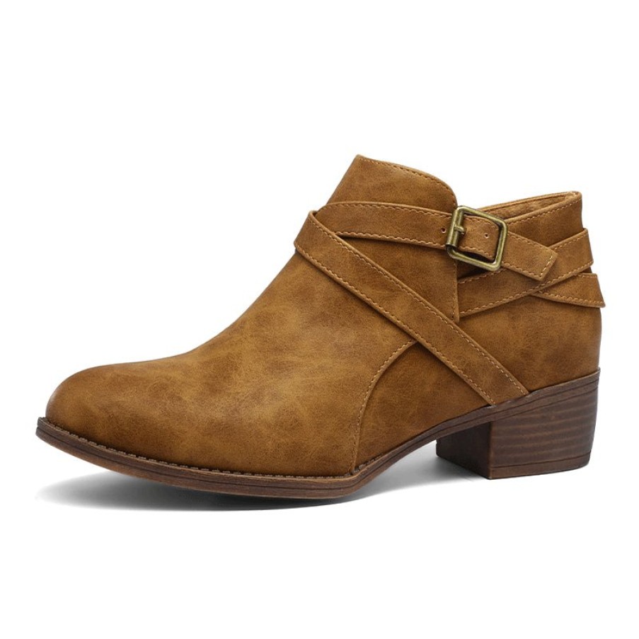 Women my soft Casual Boots | Leather Block Heel Ankle Boots With Buckle