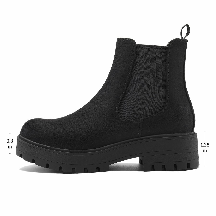 Women my soft Casual Boots | Chunky Heel Lug Sole Platform Chelsea Boots Black Suede