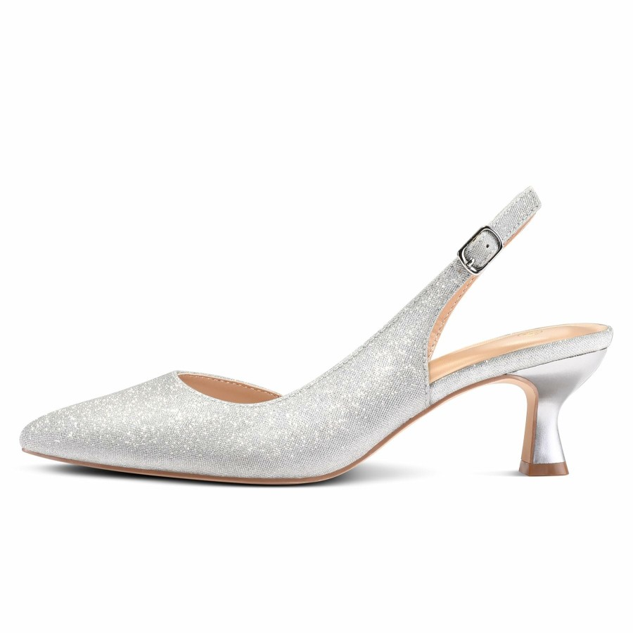 Women my soft Dress Heels | Slingback Low Heel Wedding Shoes Glitter