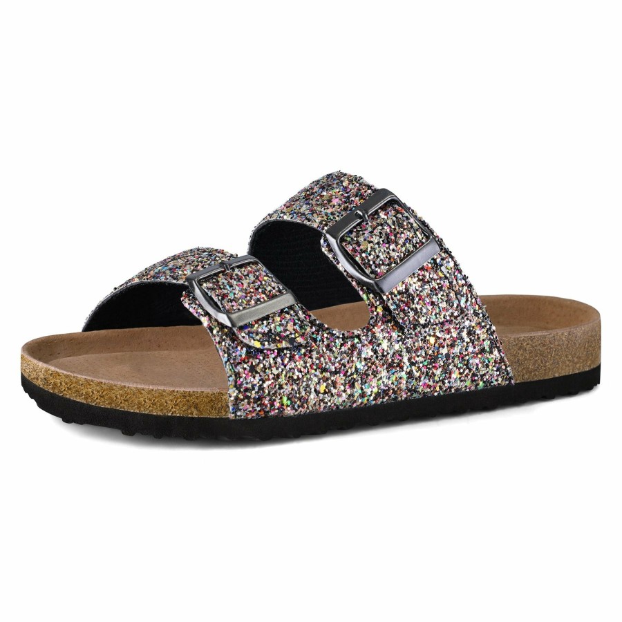 Women my soft | Glittery Cork Footbed Adjustable Buckle Sandals