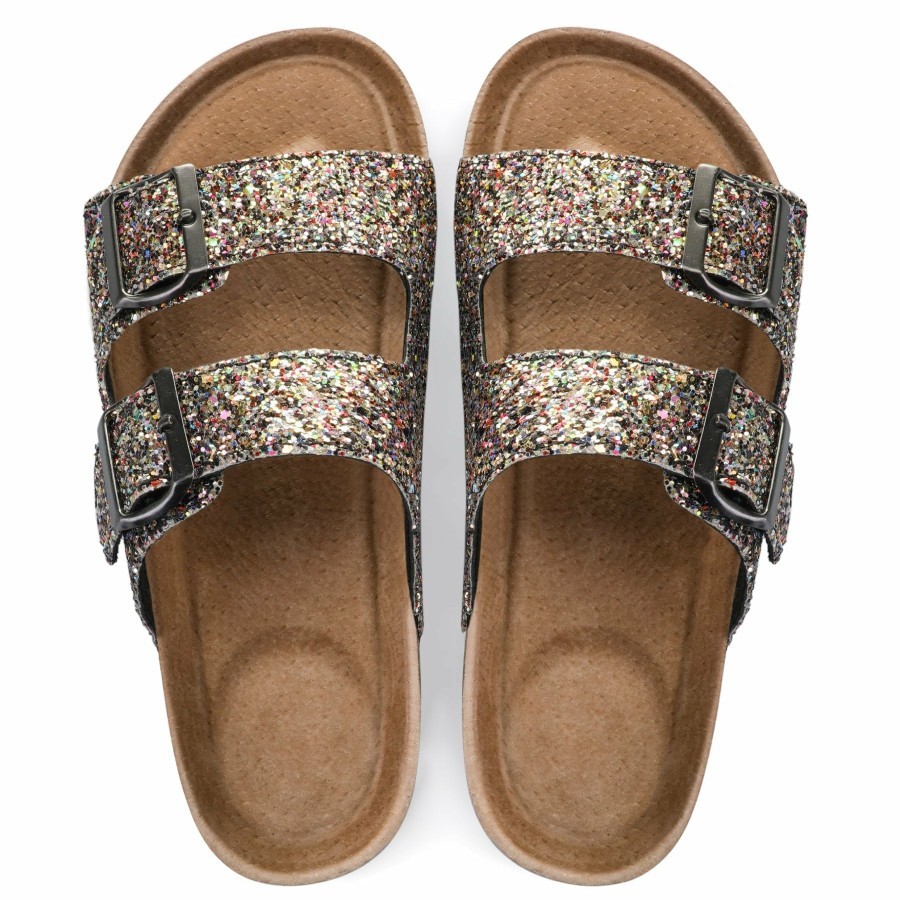 Women my soft | Glittery Cork Footbed Adjustable Buckle Sandals