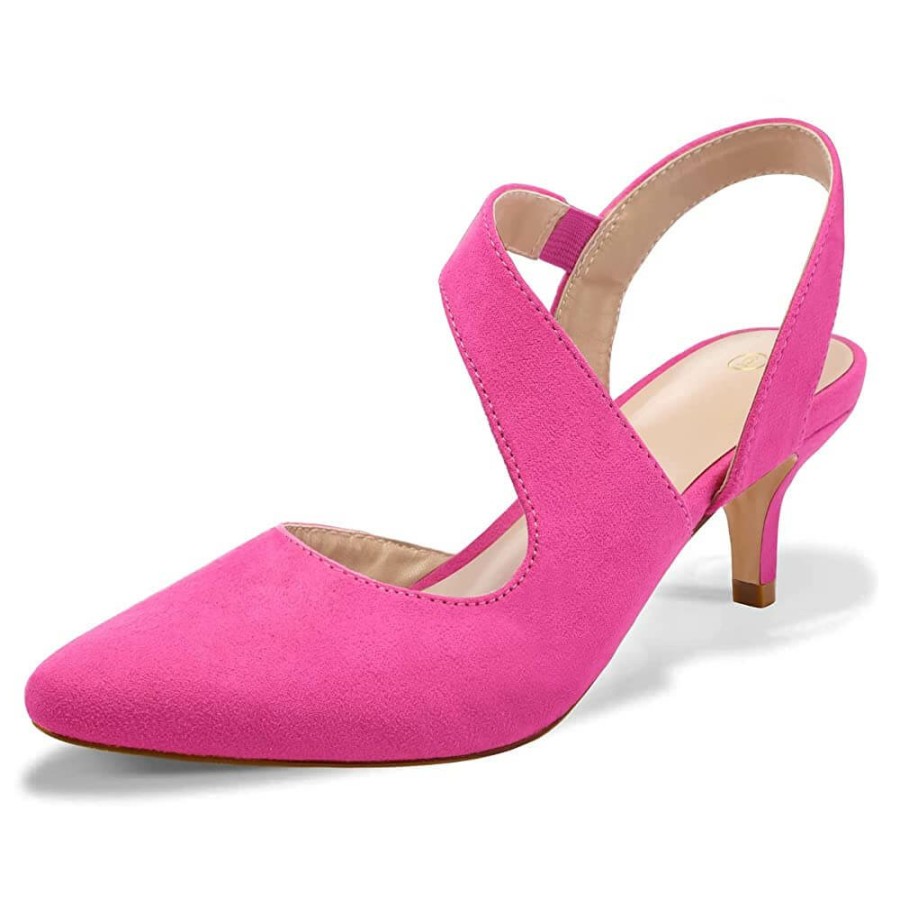 Women my soft Dress Heels | Bright Pink 2" Pointed Toe Low Heel Pumps