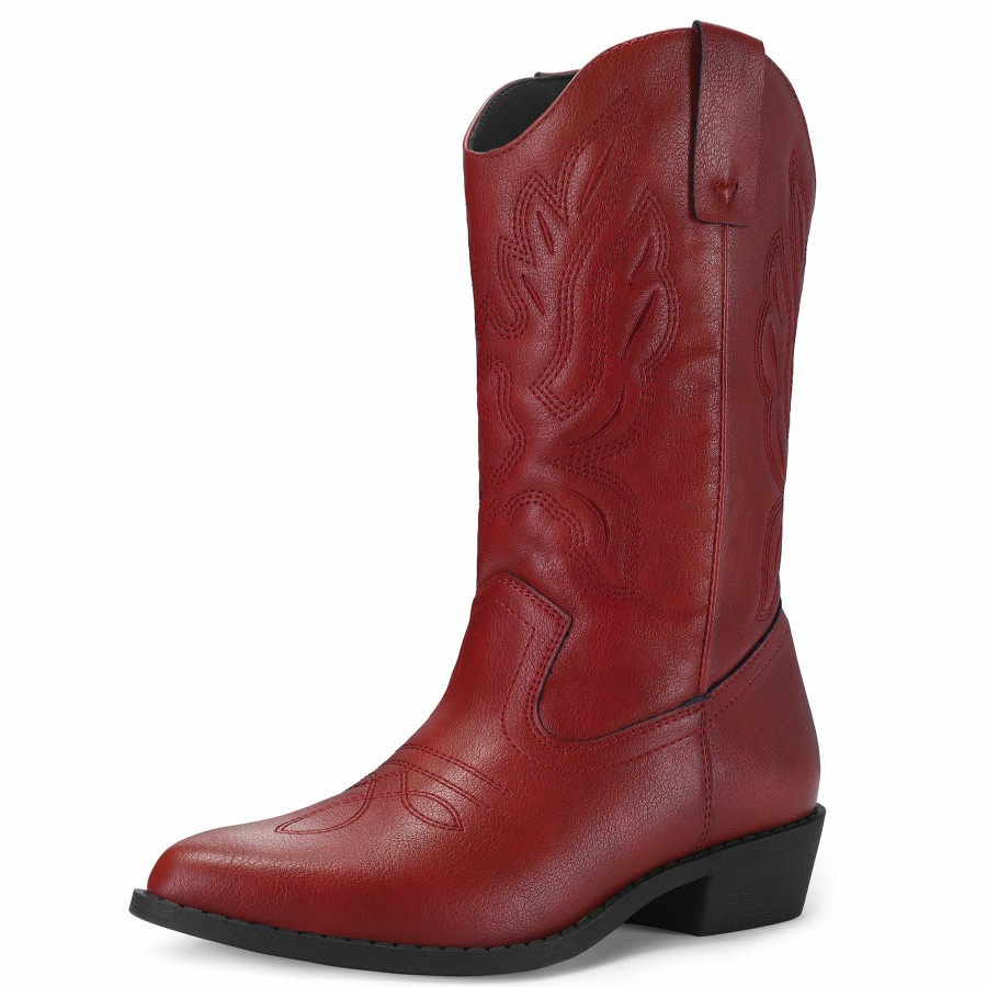 Women my soft Cowboy & Cowgirl Boots | Embroidered Mid-Calf Western Red Boots