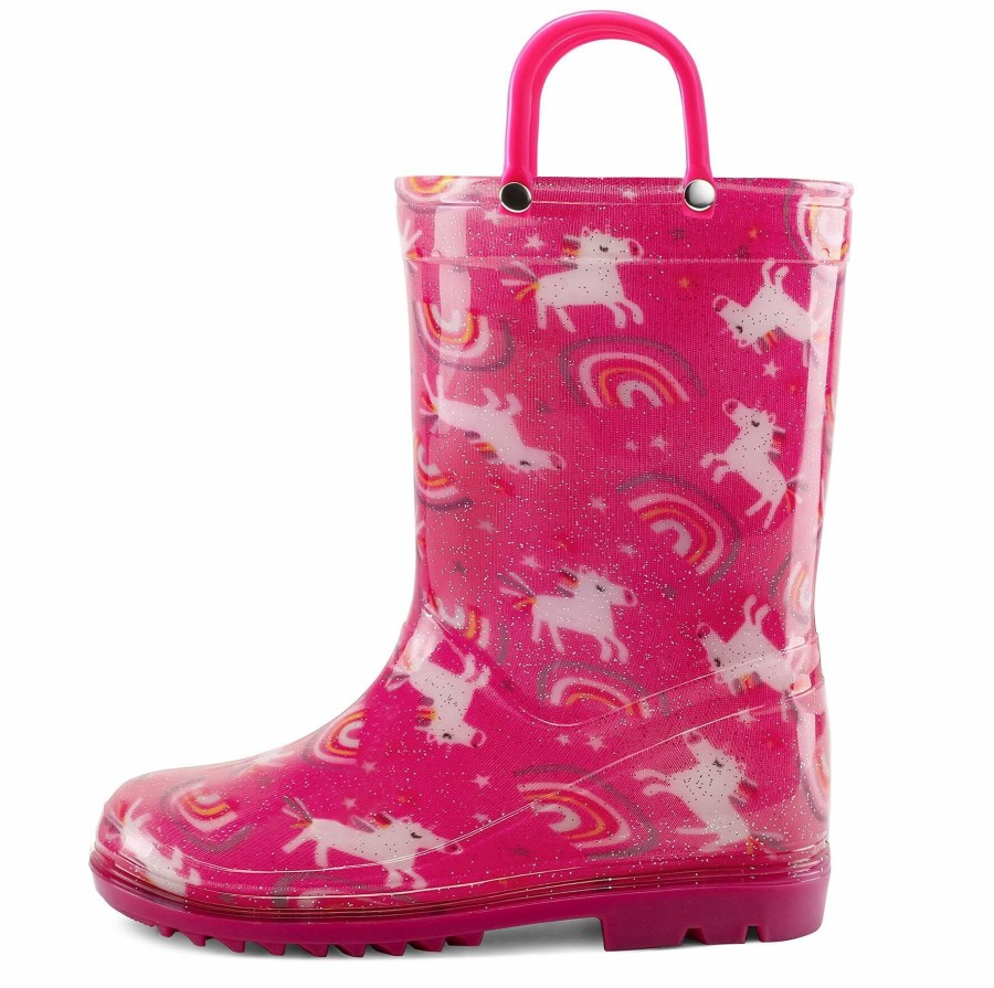 Kids my soft | Rainbow Unicorn Red Rain Boots With Handles