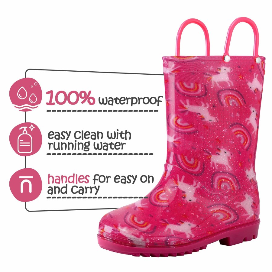 Kids my soft | Rainbow Unicorn Red Rain Boots With Handles