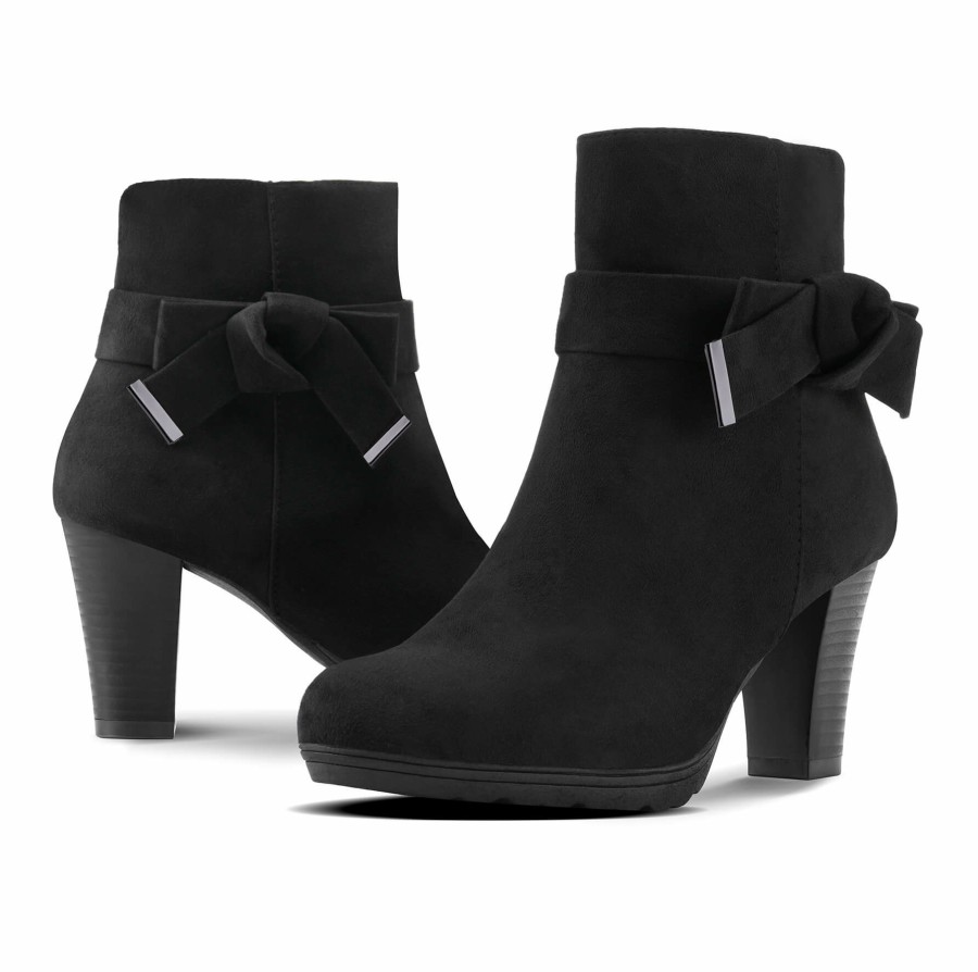 Women my soft Heeled Boots | Classic Bow Suede Heeled Ankle Boots