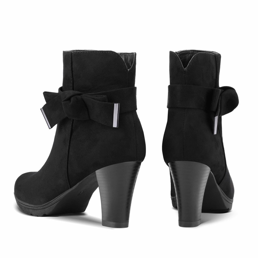 Women my soft Heeled Boots | Classic Bow Suede Heeled Ankle Boots