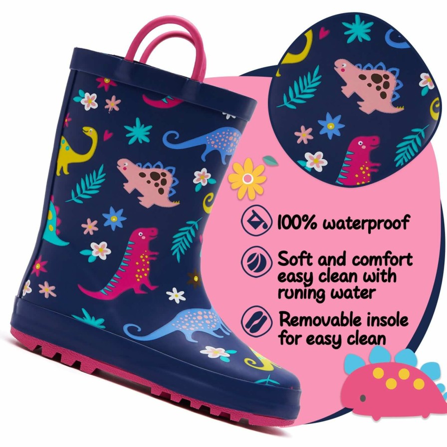 Kids my soft | Multicolor Dinosaur Waterproof Navy Rubber Rain Boots