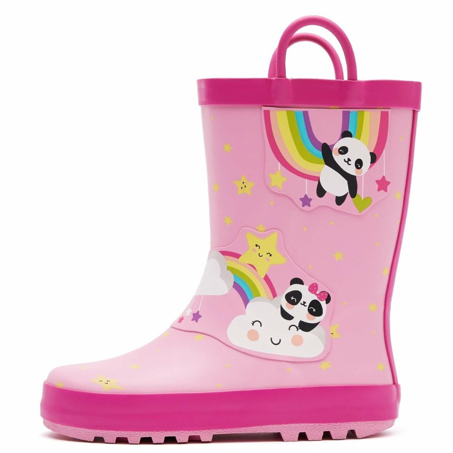 Kids my soft | Rainbow Panda Waterproof Pink Rubber Rain Boots