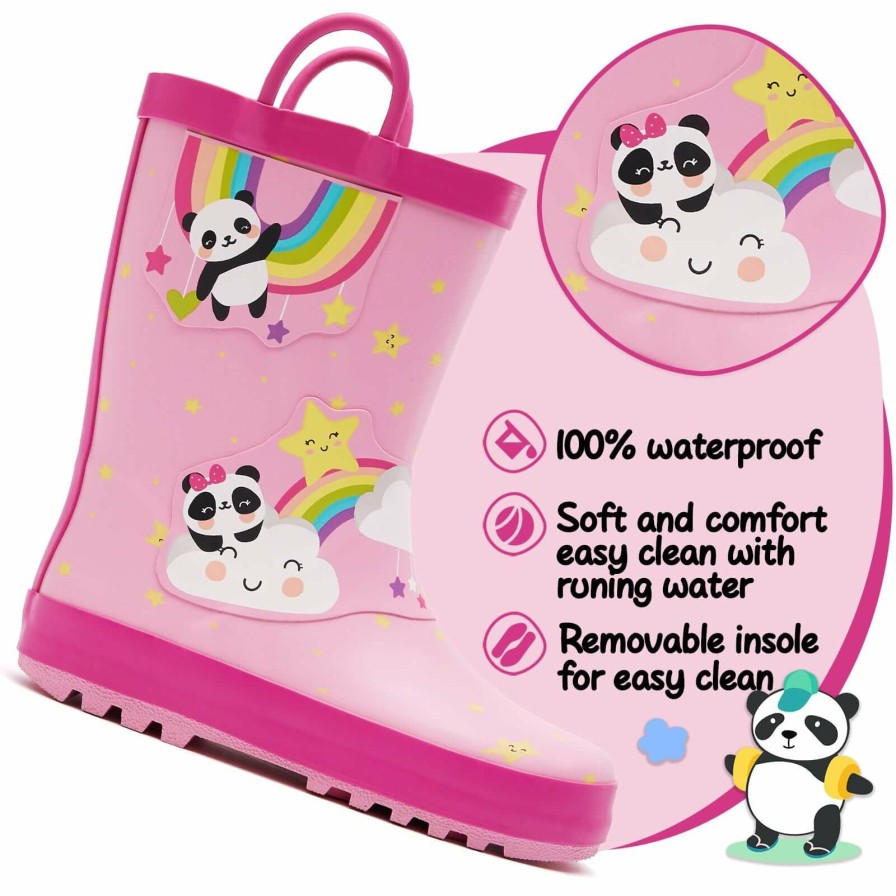 Kids my soft | Rainbow Panda Waterproof Pink Rubber Rain Boots