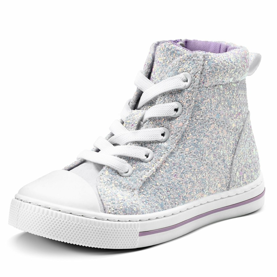 Kids my soft | Kids Canvas High Top Sneakers With Zipper White Glitter