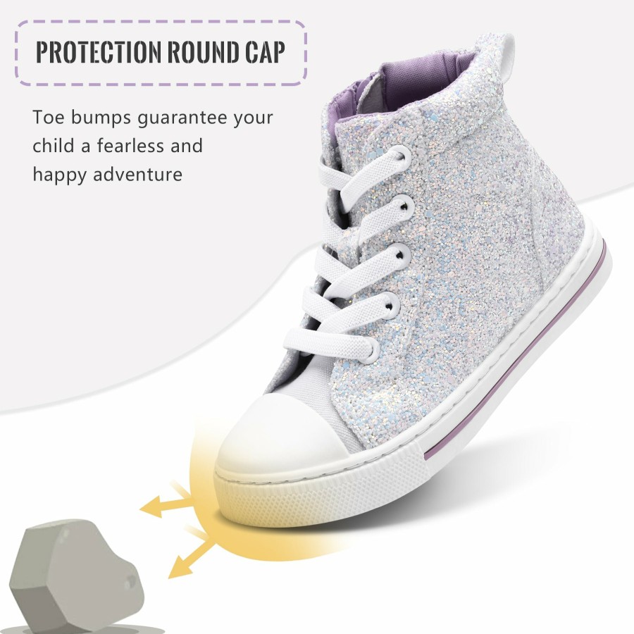 Kids my soft | Kids Canvas High Top Sneakers With Zipper White Glitter