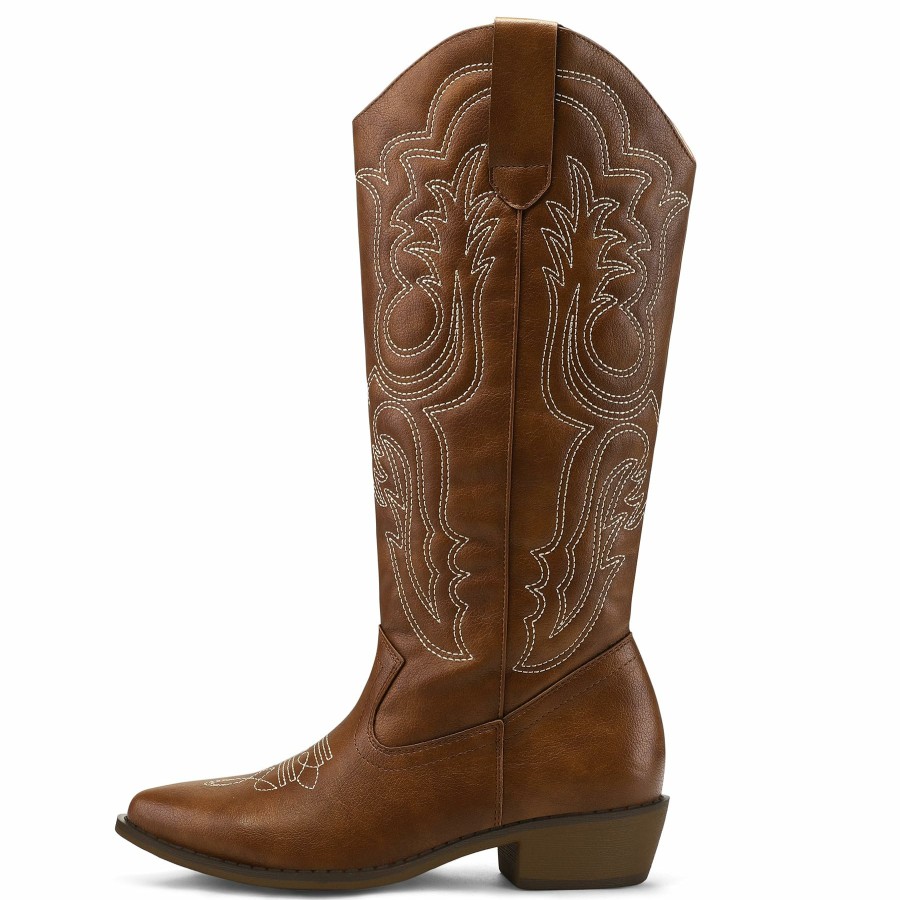 Women my soft Cowboy & Cowgirl Boots | Embroidered Western Knee High Brown Cowboy Boots