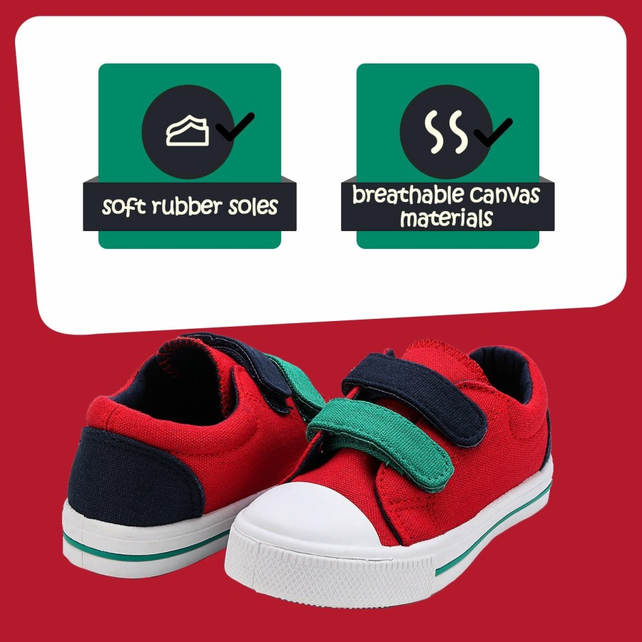 Kids my soft | Blue And Green Velcro Red Canvas Sneakers