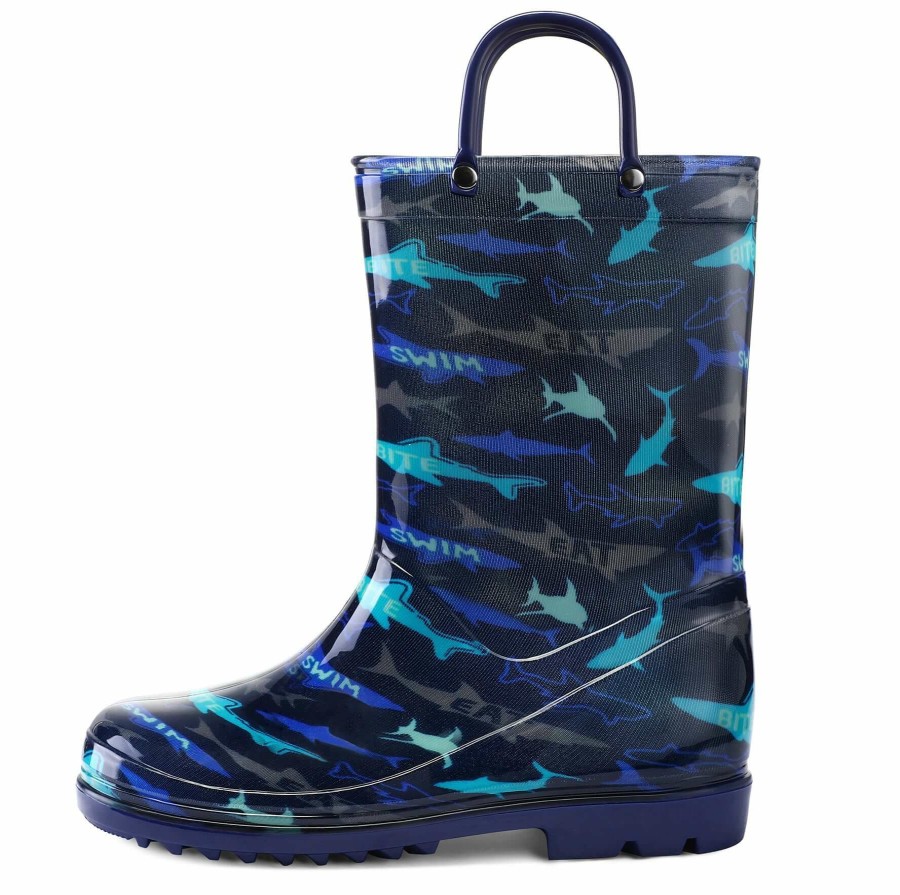 Kids my soft | Pvc Shark Print Navy Rubber Rain Boots