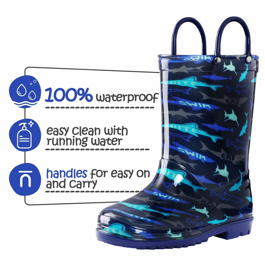 Kids my soft | Pvc Shark Print Navy Rubber Rain Boots