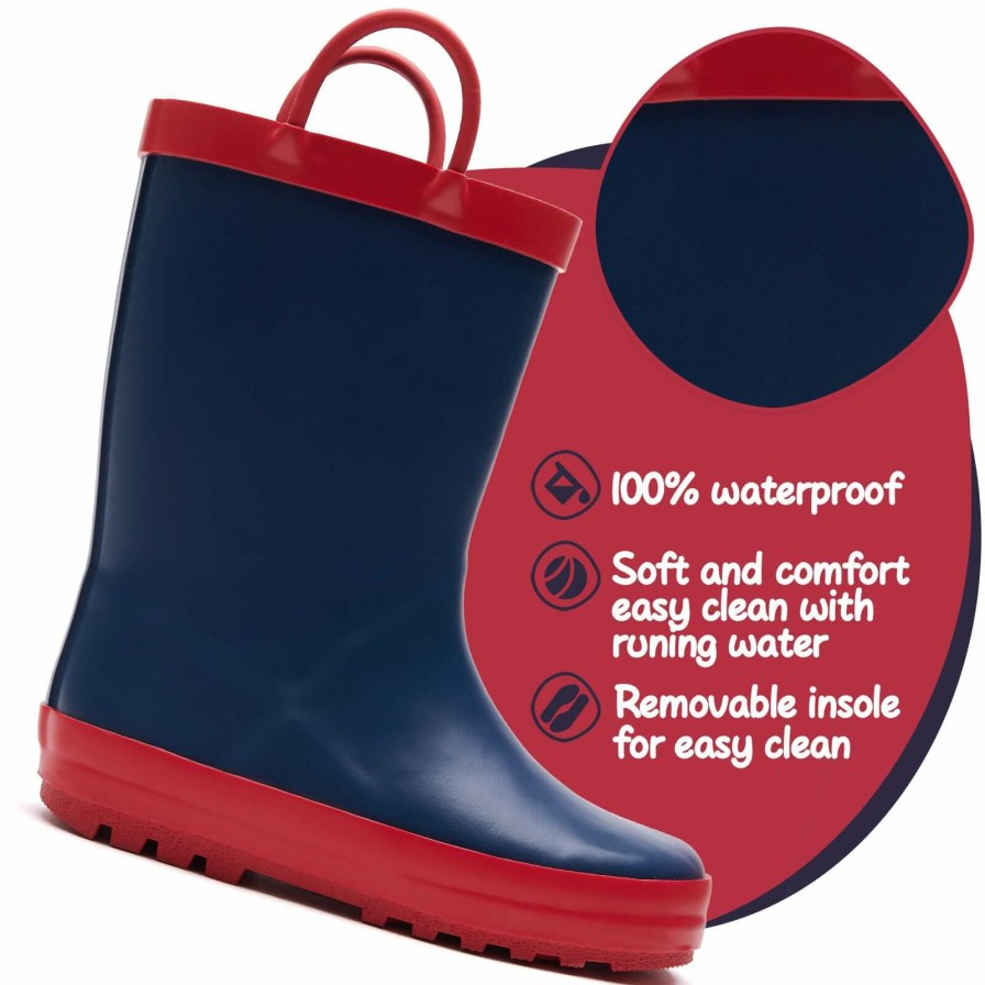 Kids my soft | Navy Kids Rain Boots With Red Handles