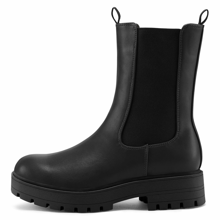 Women my soft Casual Boots | Mid Calf Lug Sole Chunky Heel Chelsea Boots