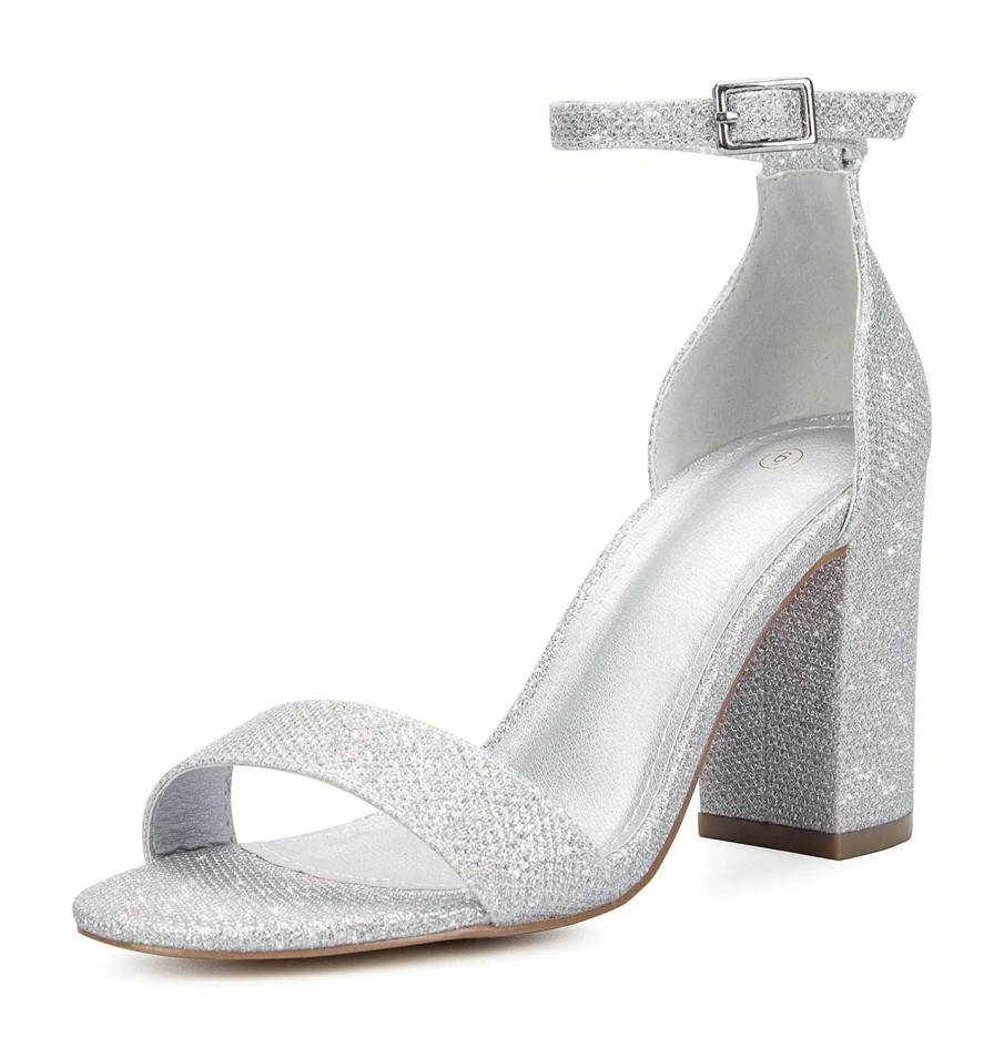 Women my soft Dress Heels | Glitter 3.5 Inch Block Heel Sandals