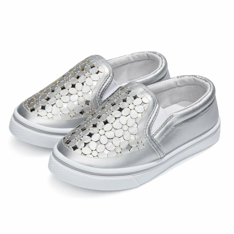 Kids my soft | Silver Cutout Flower Slip-On Espadrilles