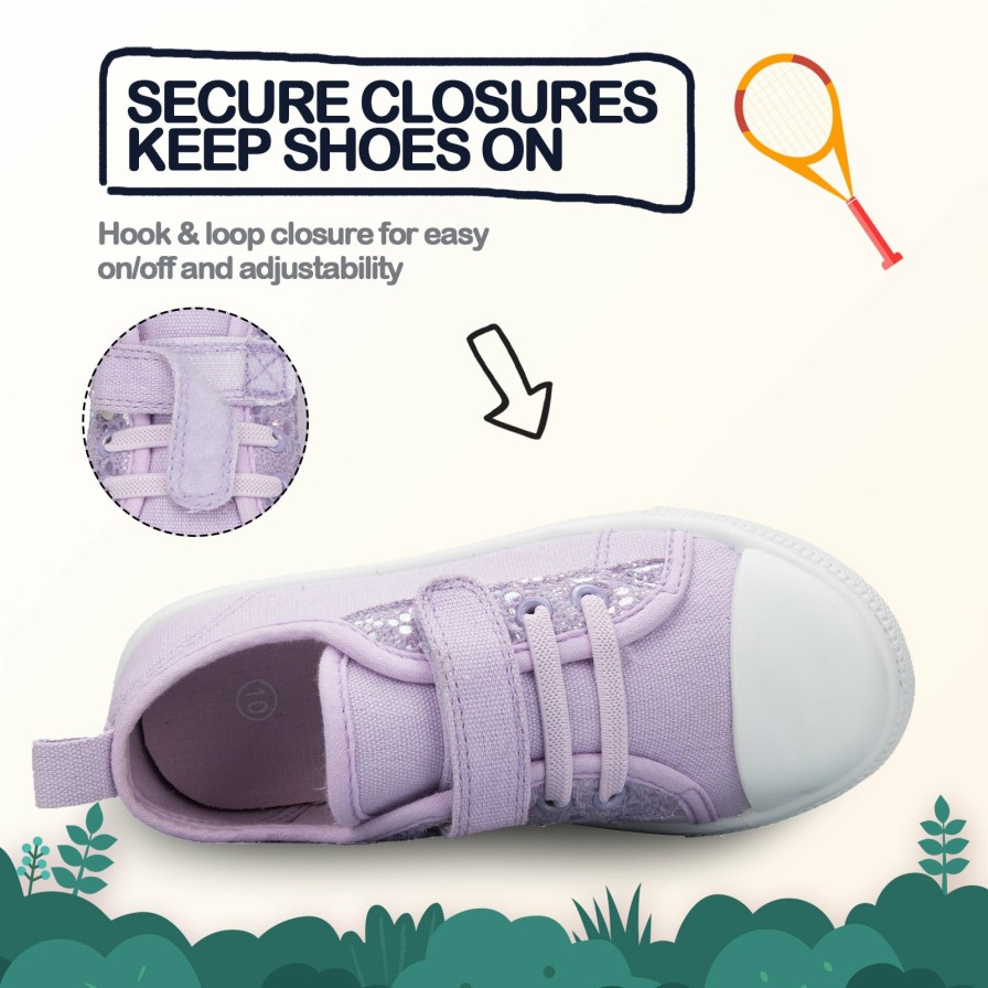 Kids my soft | Purple Sequined Single Hook And Loop Canvas Sneakers