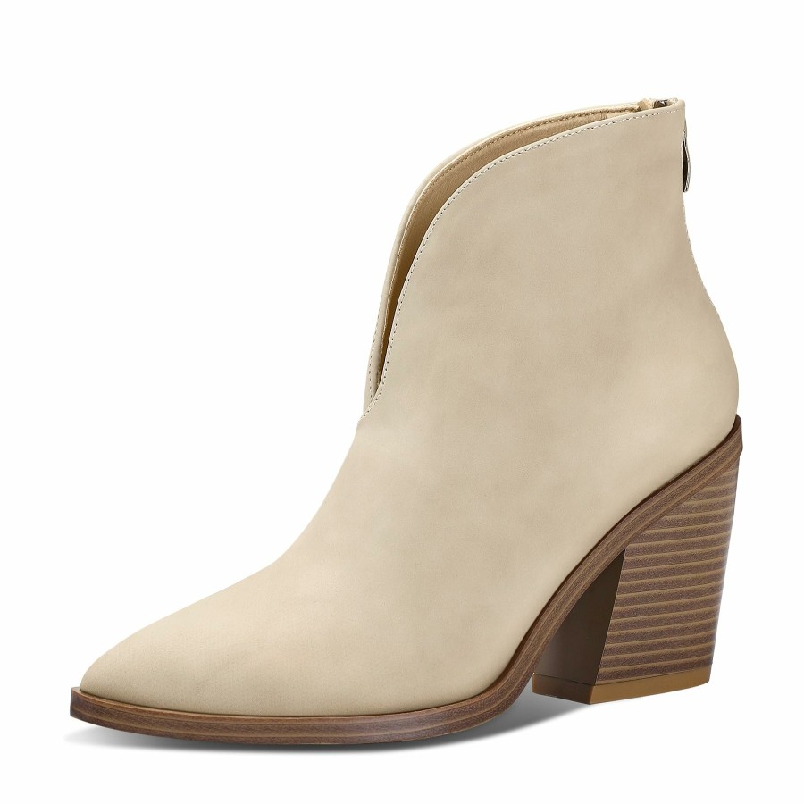 Women my soft Heeled Boots | V Cut Out Chunky Stacked Heel Boots